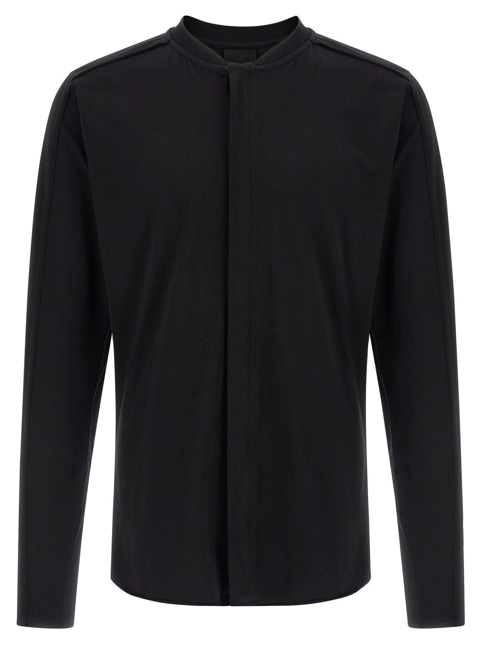 Shirt by Thom Krom for men in stretch cotton black features an architectural silhouette with a refined and elegant crew neckline for a architectural look.