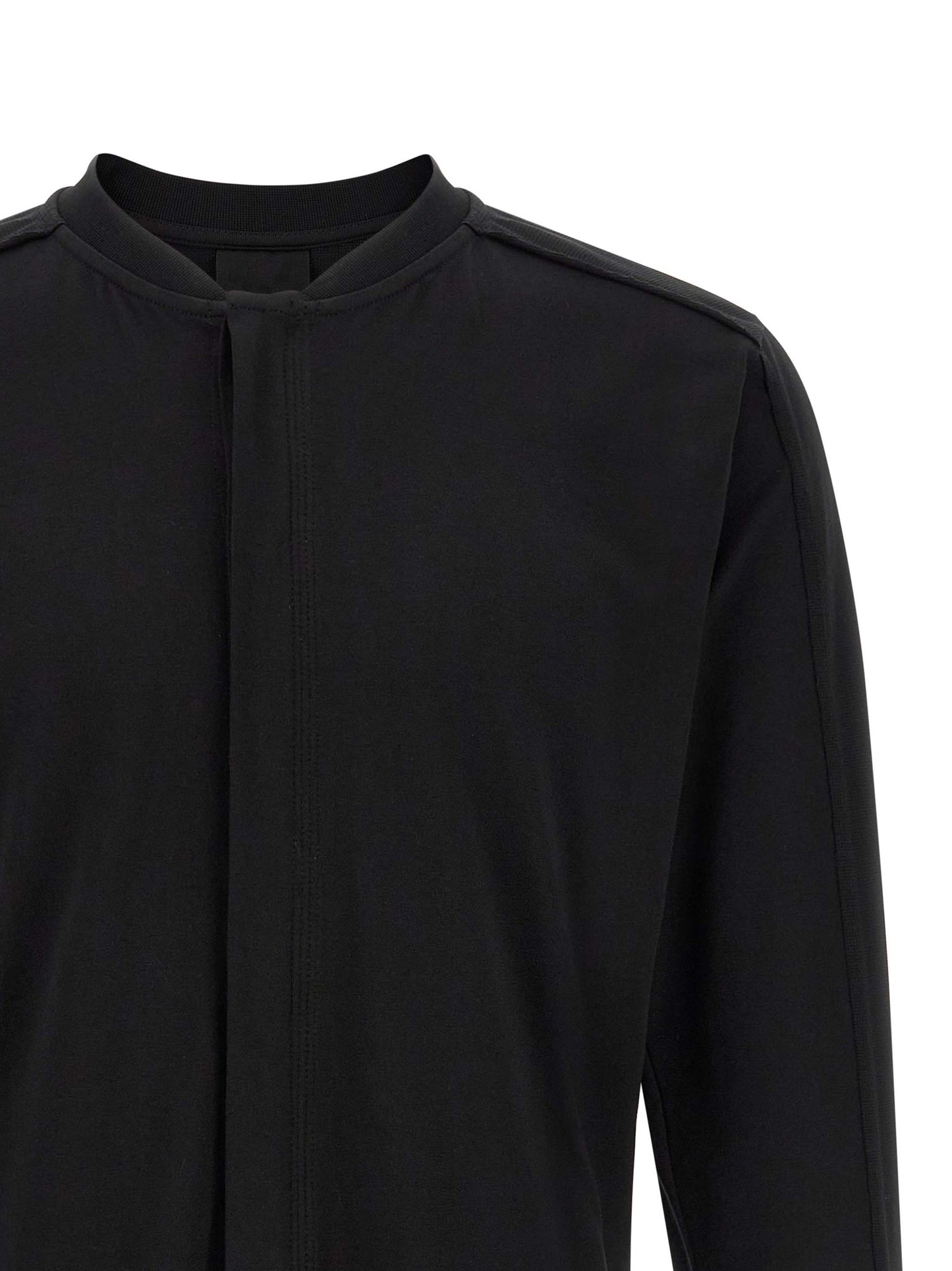Shirt by Thom Krom for men in stretch cotton black showcases a sharp silhouette, elegantly detailed with a sharp crew neckline and sharp .