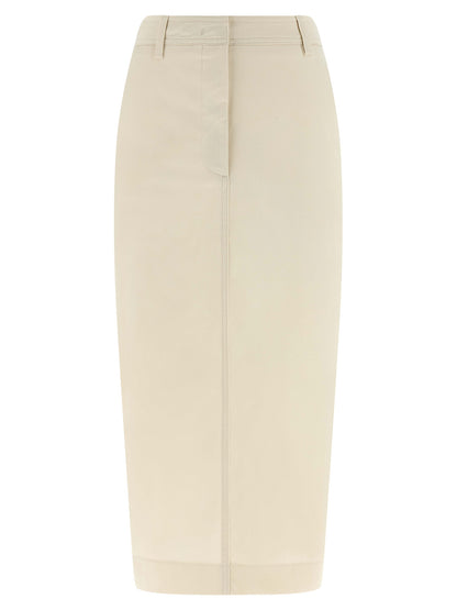 Skirt by THELATEST for women in stretch cotton white features a captivating silhouette, showcasing the captivating Women's Sheath Stretch Cotton Skirt design with a sophisticated midi for a captivating look.