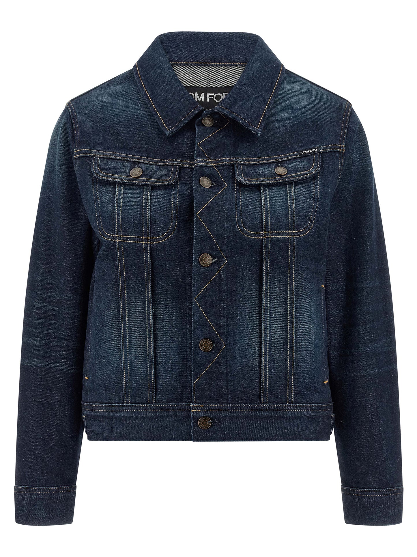 Trucker Jacket by Tom Ford for women in suede leather polyurethane & denim cotton blue & signature features an on trend silhouette, showcasing refined pockets and a sophisticated shirt-collar neckline for a truly on trend finish.