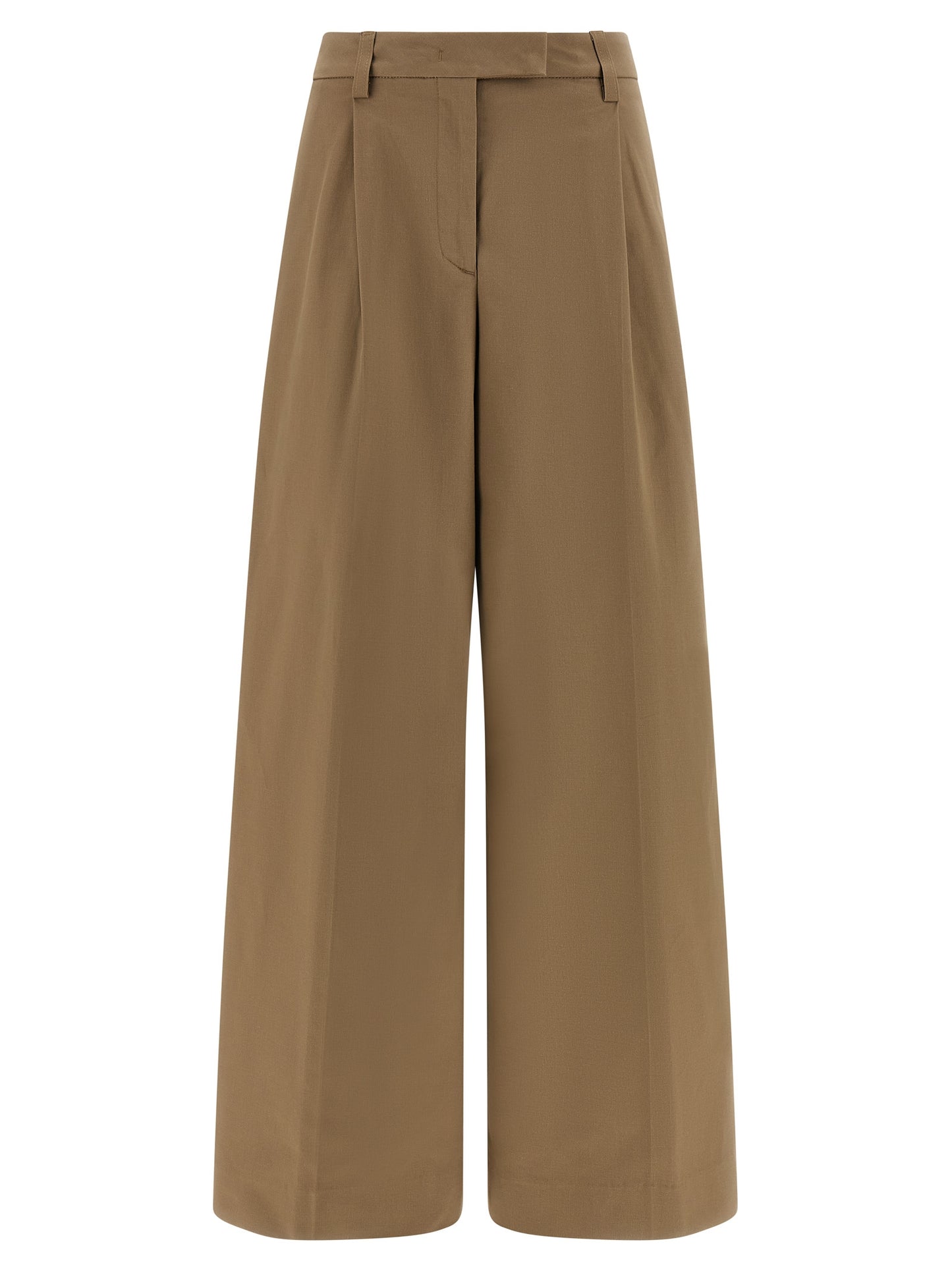 THELATEST Women's Straight Leg Wide Stretch Cotton Casual Pants - Brown