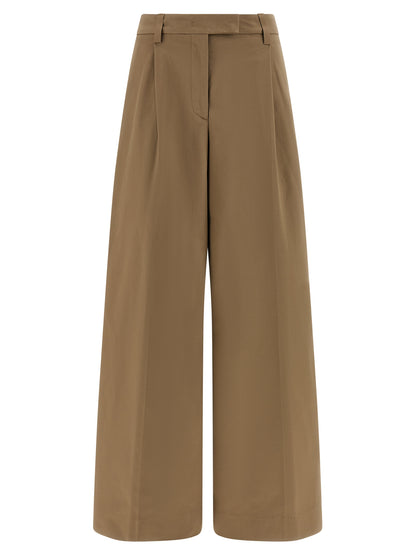 THELATEST Women's Straight Leg Wide Stretch Cotton Casual Pants - Brown