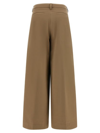 THELATEST Women's Straight Leg Wide Stretch Cotton Casual Pants - Brown