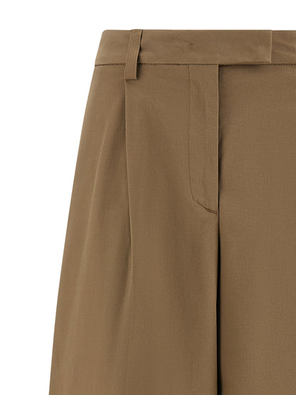 THELATEST Women's Straight Leg Wide Stretch Cotton Casual Pants - Brown