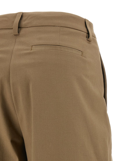 THELATEST Women's Straight Leg Wide Stretch Cotton Casual Pants - Brown