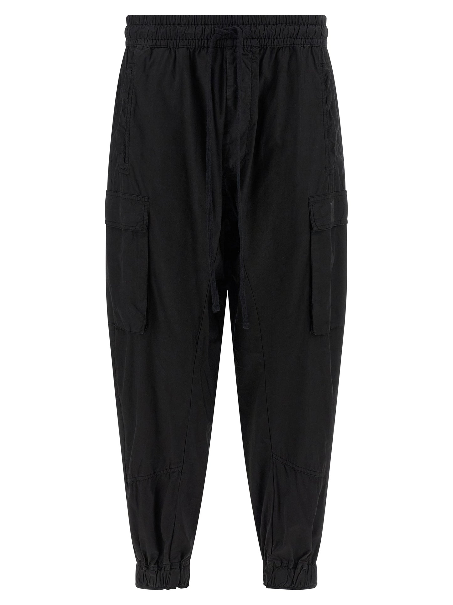 Cargo Pants by Thom Krom for men in organic cotton black features an urban chic relaxed-fit with a and long, creating a urban chic aesthetic for "Moon Behind the Hill".