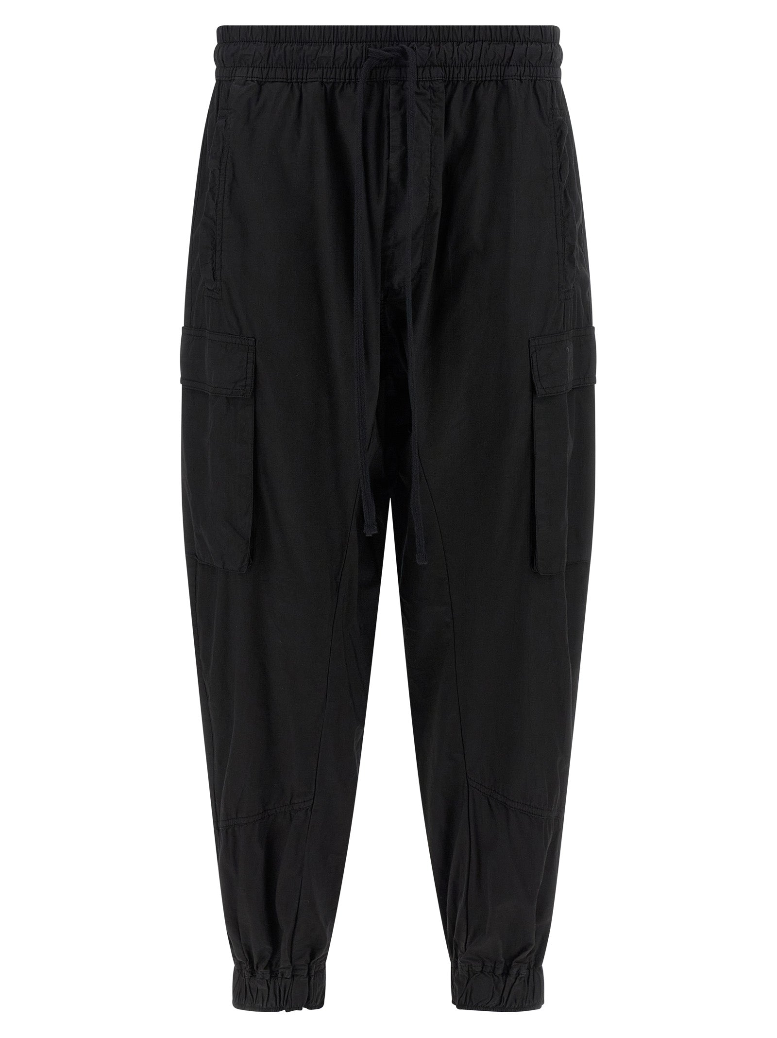 Cargo Pants by Thom Krom for men in organic cotton black features an urban chic relaxed-fit with a and long, creating a urban chic aesthetic for "Moon Behind the Hill".
