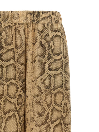 The Andamane Icon Women's Straight Leg Wide Polyester Python Leather Jeans - Beige Natural Print