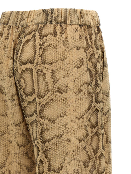 The Andamane Icon Women's Straight Leg Wide Polyester Python Leather Jeans - Beige Natural Print