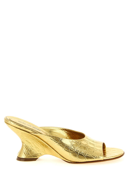 Dries Van Noten Women's Bos Taurus Embossed Calfskin Leather Wedge Mules Sandals - Gold