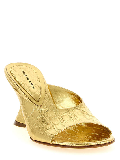 Dries Van Noten Women's Bos Taurus Embossed Calfskin Leather Wedge Mules Sandals - Gold