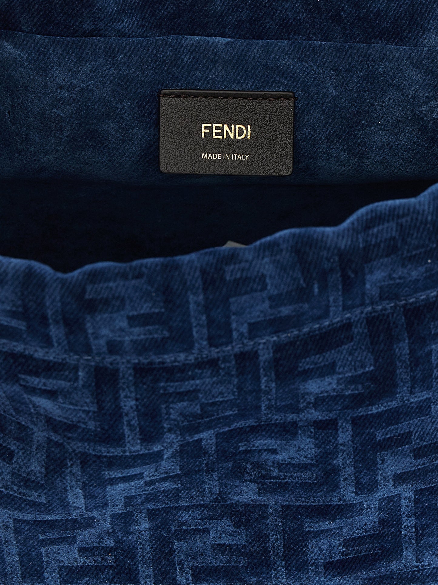 Fendi Calf Leather & Cotton Drawstring Flap Backpack - Blue