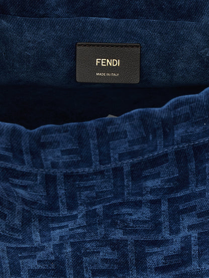 Fendi Calf Leather & Cotton Drawstring Flap Backpack - Blue