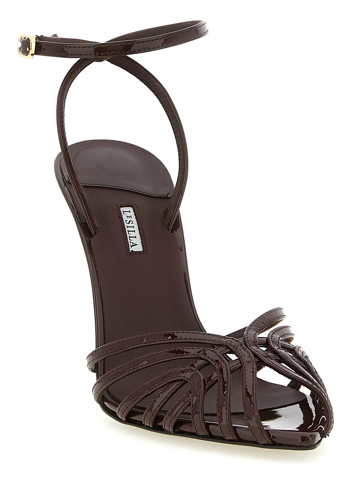 Stiletto Ankle Strap Sandals by LE SILLA for women in bos taurus calfskin leather and brown presents a captivating silhouette, showcasing the signature style of the Women's Bos Taurus Calfskin Leather Stiletto Ankle Strap Sandals with a captivating stiletto and captivating .