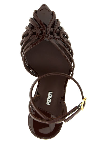 Stiletto Ankle Strap Sandals by LE SILLA for women in bos taurus calfskin leather brown features an exquisite silhouette, showcasing the exquisite Women's Bos Taurus Calfskin Leather Stiletto Ankle Strap Sandals with a stiletto and .