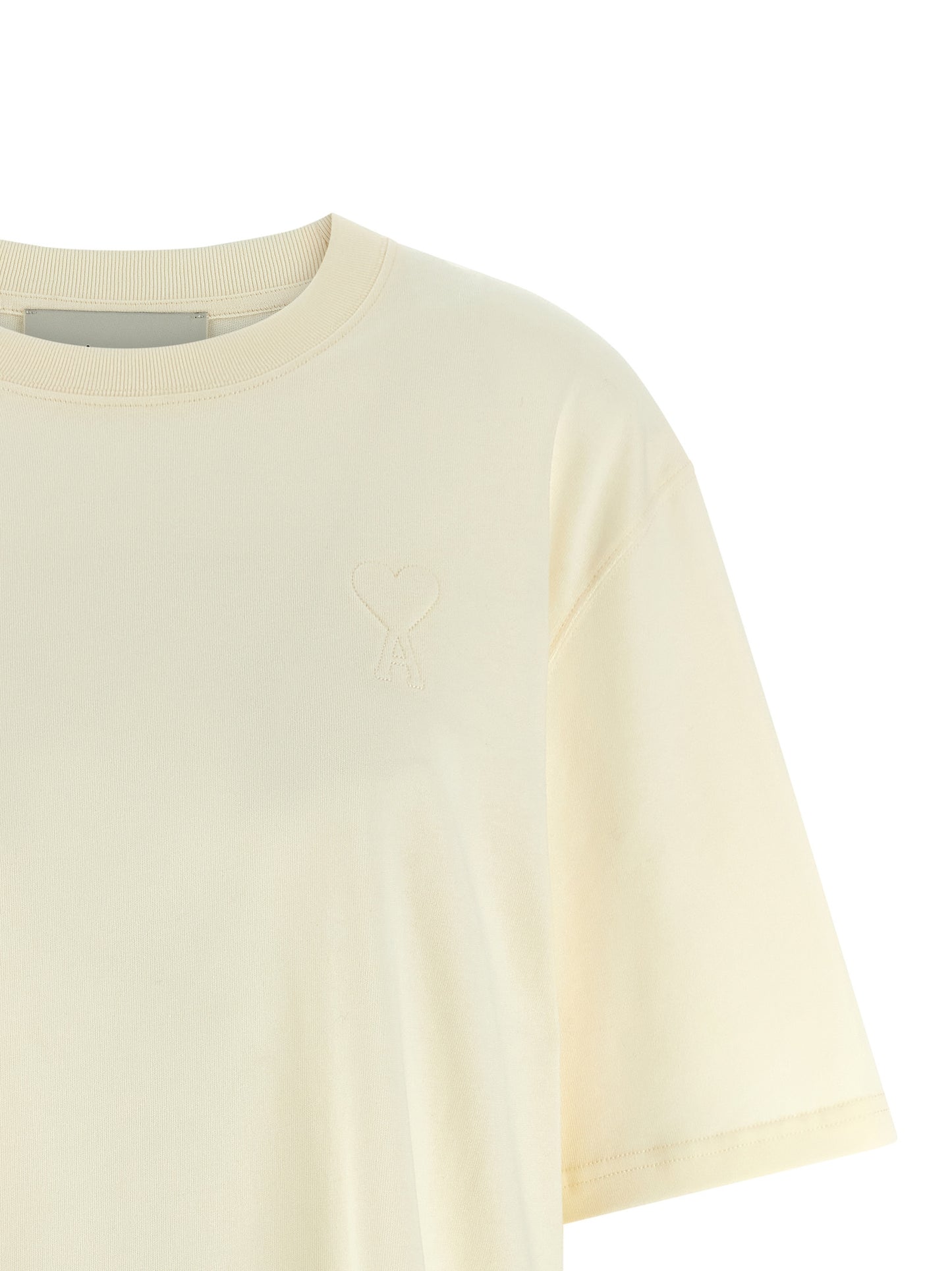 T-Shirt by Ami Paris for women in cotton beige showcases a dramatic silhouette, elegantly detailed with a dramatic crew neckline and for a truly dramatic finish.