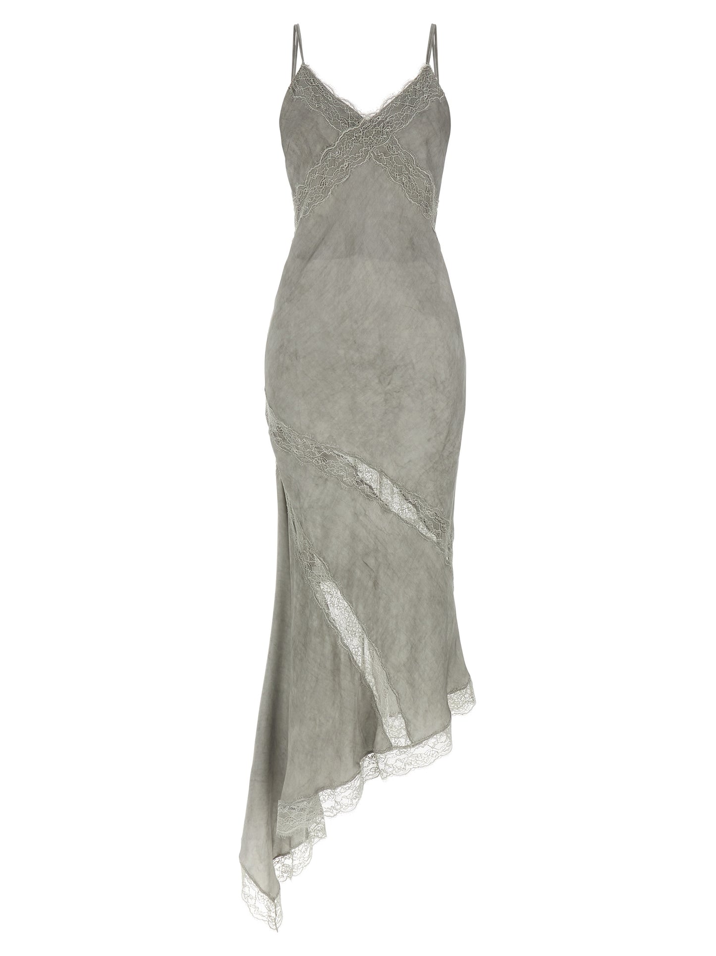 Dress by The Andamane for women in satin viscose gray features an cute silhouette, detailed with a and wide-neck neckline that elegantly flows into a cute long.