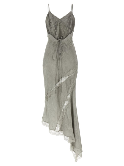 Dress by The Andamane for women in satin viscose gray showcases a striking silhouette, elegantly detailed with a , refined wide-neck neckline, and a striking long for a striking finish.