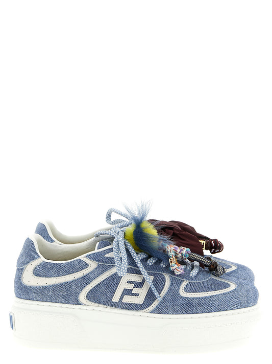 Sneakers by Fendi for women in denim & suede calfskin leather light-blue features a chic design, perfectly showcasing the chic fashion style of this Women's Fashion Denim & Suede Calfskin Leather Sneakers.