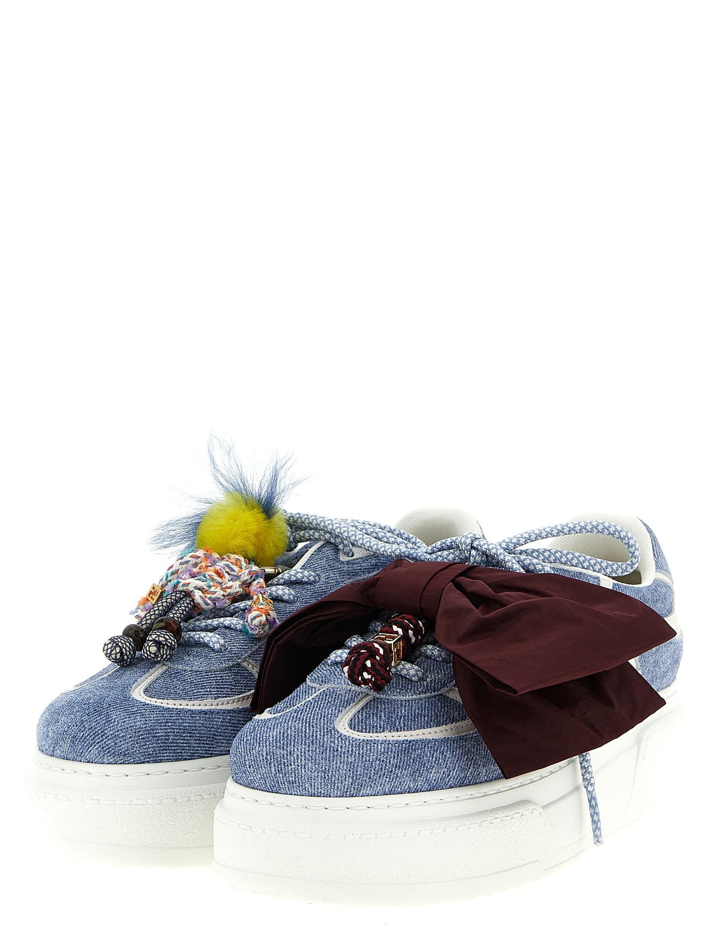 Sneakers by Fendi for women in denim & suede calfskin leather light-blue presents a impeccable silhouette as Women's Fashion Denim & Suede Calfskin Leather Sneakers, expertly defined by a impeccable fashion style for a impeccable, high-fashion look.