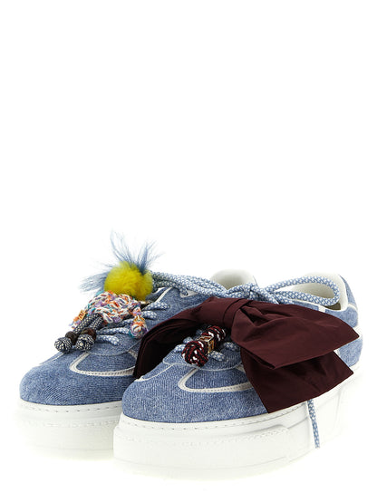 Sneakers by Fendi for women in denim & suede calfskin leather light-blue presents a impeccable silhouette as Women's Fashion Denim & Suede Calfskin Leather Sneakers, expertly defined by a impeccable fashion style for a impeccable, high-fashion look.
