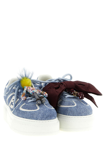 Sneakers by Fendi for women in denim & suede calfskin leather light-blue features an versatile design from the Women's Fashion Denim & Suede Calfskin Leather Sneakers collection, highlighting a versatile fashion style for a premium, high-fashion look.