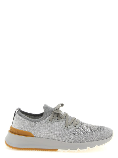 Athletic Sneakers by Brunello Cucinelli for men in stretch polyamide cotton gray features an effortless chic silhouette, showcasing the signature slip-on style of the Men's Slip On Stretch Polyamide Cotton Athletic Sneakers collection with a truly effortless chic finish.