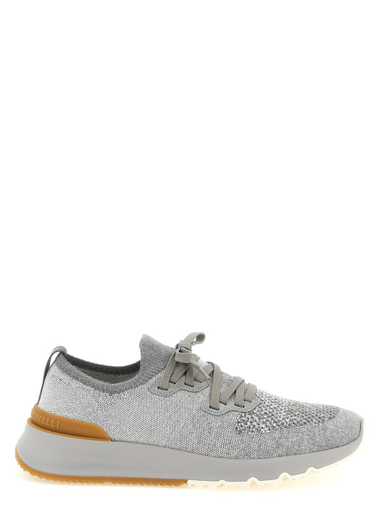 Athletic Sneakers by Brunello Cucinelli for men in stretch polyamide cotton gray features an effortless chic silhouette, showcasing the signature slip-on style of the Men's Slip On Stretch Polyamide Cotton Athletic Sneakers collection with a truly effortless chic finish.