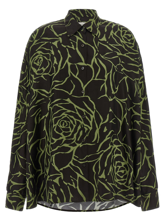 Blouse by Dries Van Noten for women in viscose black, peach & patterned, featuring a nuanced long-sleeve and nuanced for a sophisticated finish.