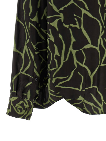 Blouse by Dries Van Noten for women in viscose black, peach & patterned showcases a sharp silhouette, elegantly detailed with a sharp and sharp .