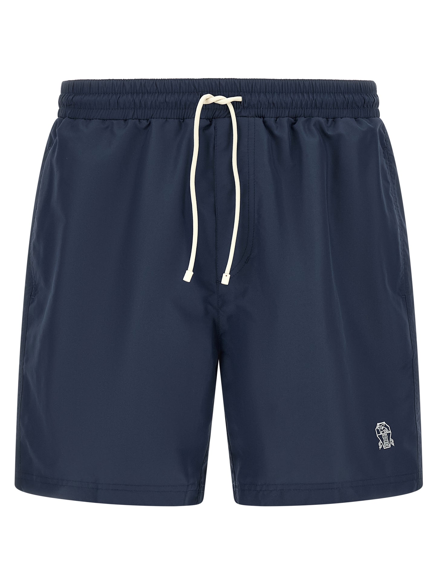 Swim Shorts by Brunello Cucinelli for men in nylon polyester & mesh blue features a beach chic silhouette, showcasing the signature style of the Men's Nylon Polyester & Mesh Swim Shorts.