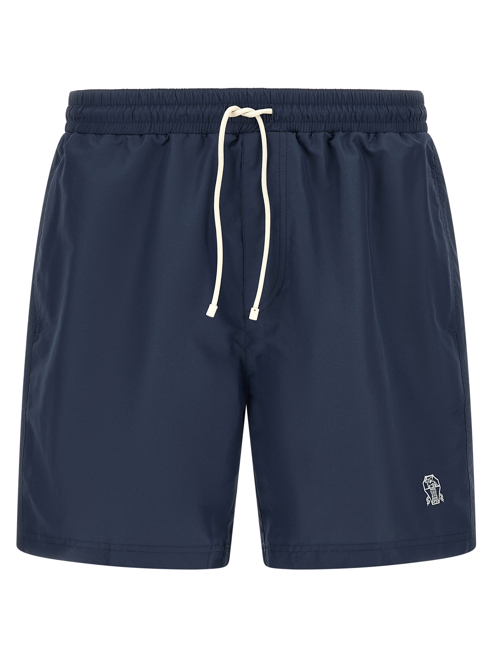 Swim Shorts by Brunello Cucinelli for men in nylon polyester & mesh blue features a beach chic silhouette, showcasing the signature style of the Men's Nylon Polyester & Mesh Swim Shorts.