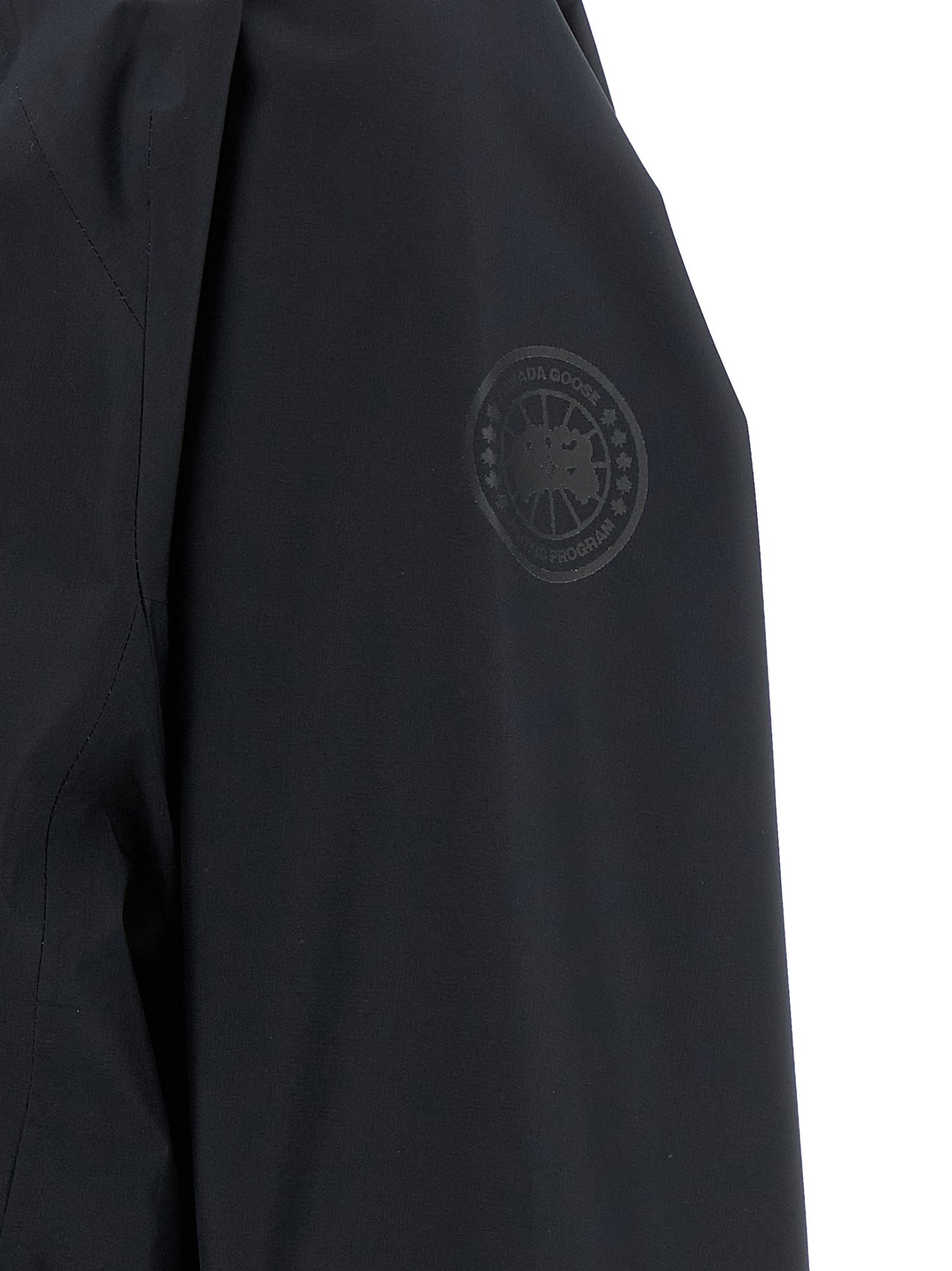 Hooded Windbreaker Jacket by Canada Goose for women in polyester black & print showcases a modern silhouette, integrating hooded & windproof and a modern for a sophisticated finish.