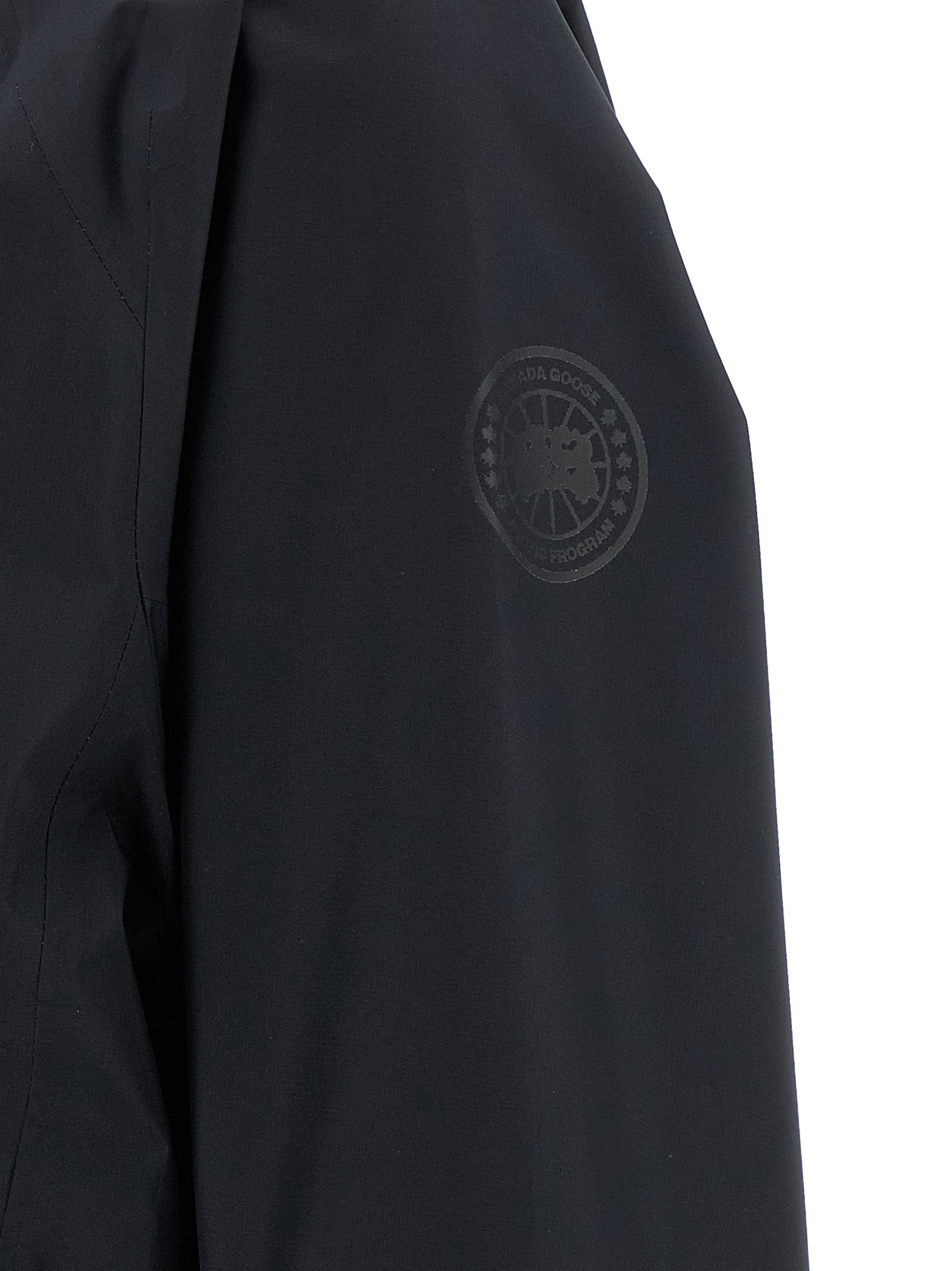 Hooded Windbreaker Jacket by Canada Goose for women in polyester black & print showcases a modern silhouette, integrating hooded & windproof and a modern for a sophisticated finish.