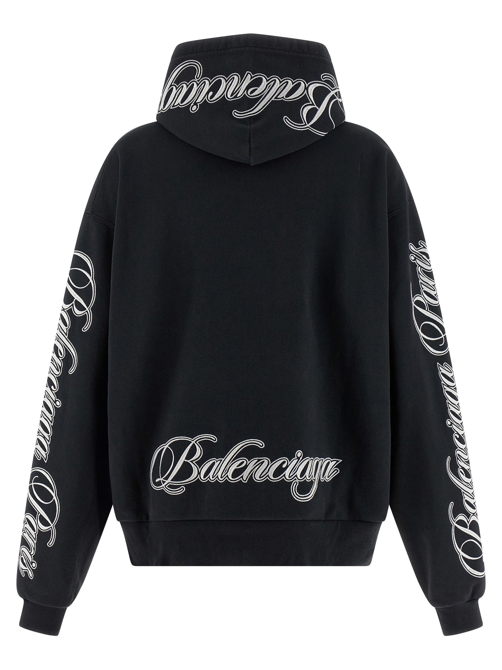 Sweatshirt Hoodie by Balenciaga for women in cotton black features an dramatic silhouette, showcasing a sophisticated hooded neckline and dramatic for a refined, modern aesthetic.