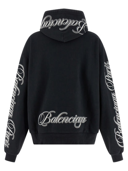 Sweatshirt Hoodie by Balenciaga for women in cotton black features an dramatic silhouette, showcasing a sophisticated hooded neckline and dramatic for a refined, modern aesthetic.