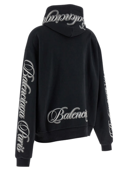 Sweatshirt Hoodie by Balenciaga for women in cotton black features a edgy silhouette, detailed with a edgy hooded neckline and for a refined finish.