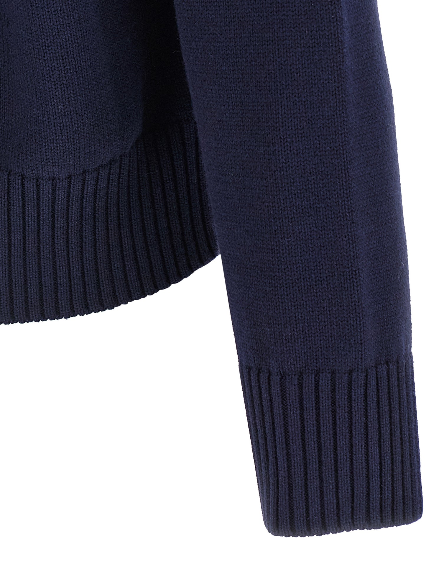 Ami Paris Men's Relaxed Fit Crew Neck Wool Cotton Cardigan - Blue