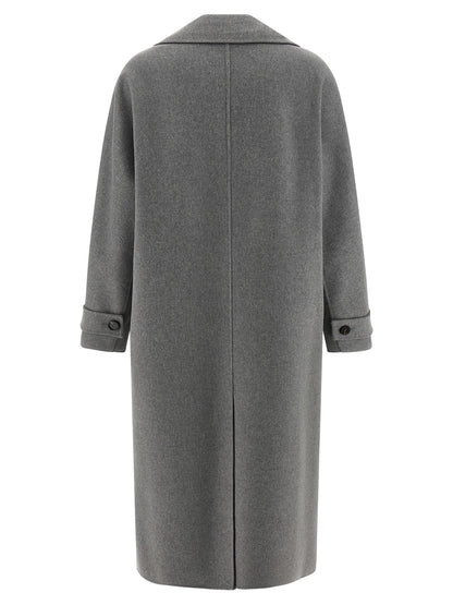 Overcoat by S Max Mara for women in virgin wool gray features an satoral silhouette, showcasing a sophisticated split lapel neckline and satoral lightweight for a premium, timeless look.