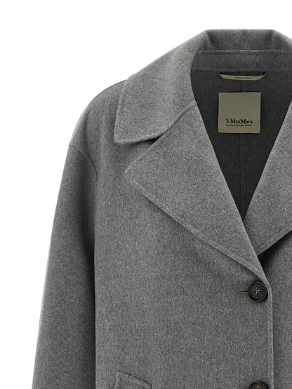 Overcoat by S Max Mara for women in virgin wool gray presents a luxurious silhouette, showcasing a luxurious split lapel neckline and sophisticated lightweight for a premium, luxurious look.