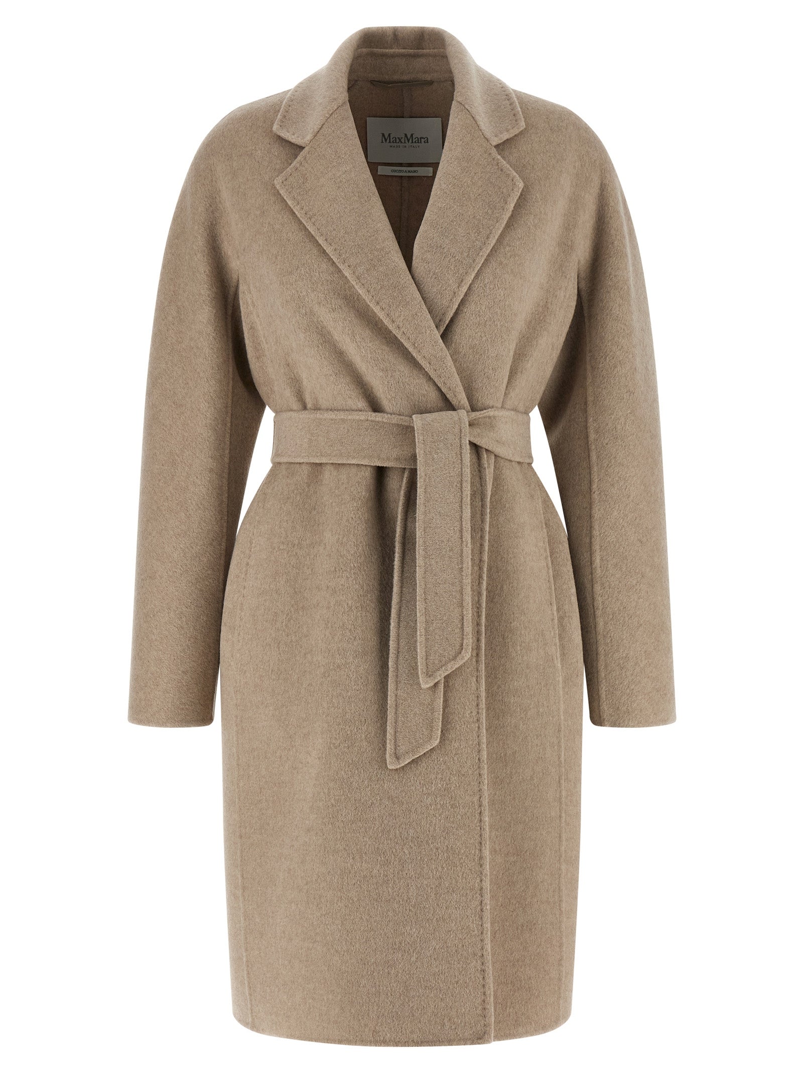 Trench Coat by Max Mara for women in cashmere and beige presents a exquisite silhouette, showcasing a exquisite lapel neckline and functional pockets for an elevated aesthetic.