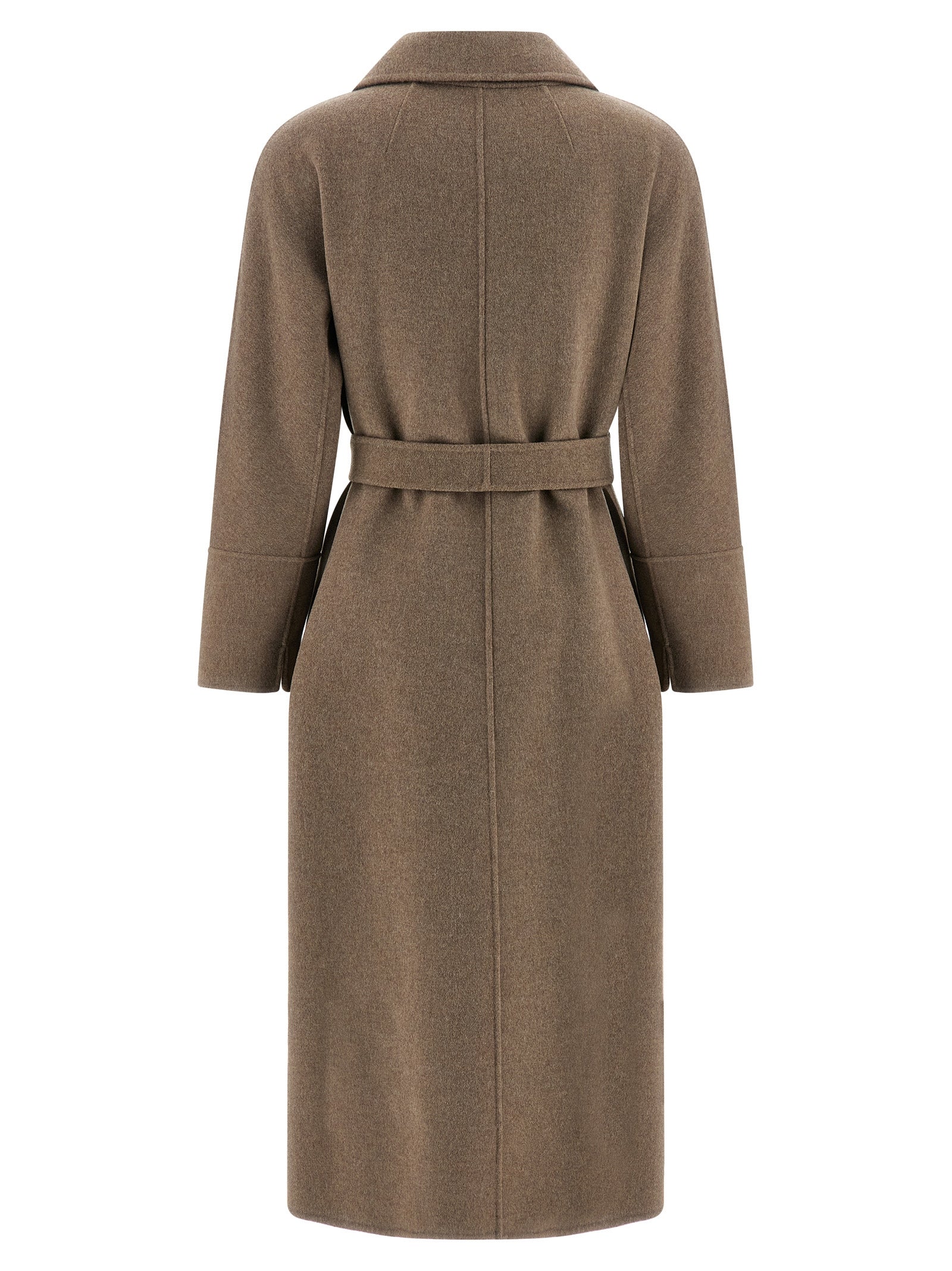 Overcoat by S Max Mara for women in virgin wool brown presents a luxurious silhouette, showcasing a luxurious lapel neckline and sophisticated pockets for a premium, luxurious look.