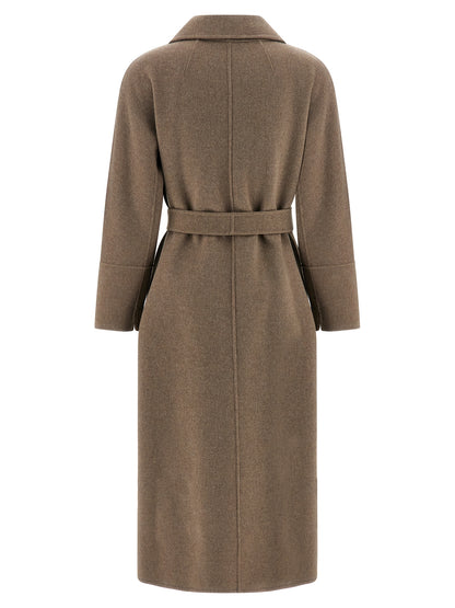 Overcoat by S Max Mara for women in virgin wool brown presents a luxurious silhouette, showcasing a luxurious lapel neckline and sophisticated pockets for a premium, luxurious look.