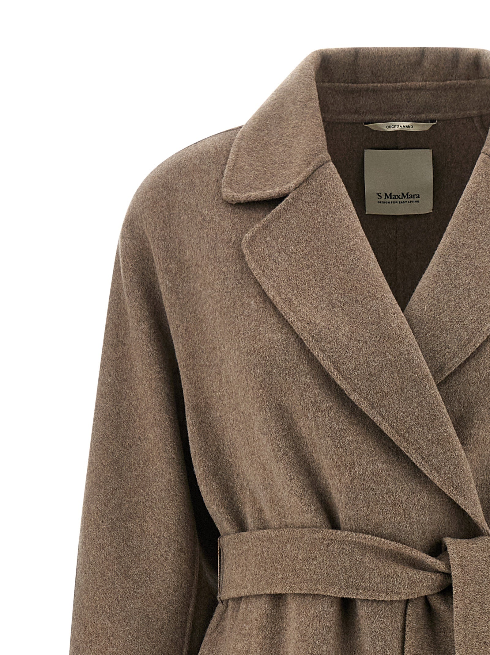 Overcoat by S Max Mara for women in virgin wool brown features a contemporary silhouette showcasing a contemporary lapel neckline and refined pockets for a sophisticated finish.
