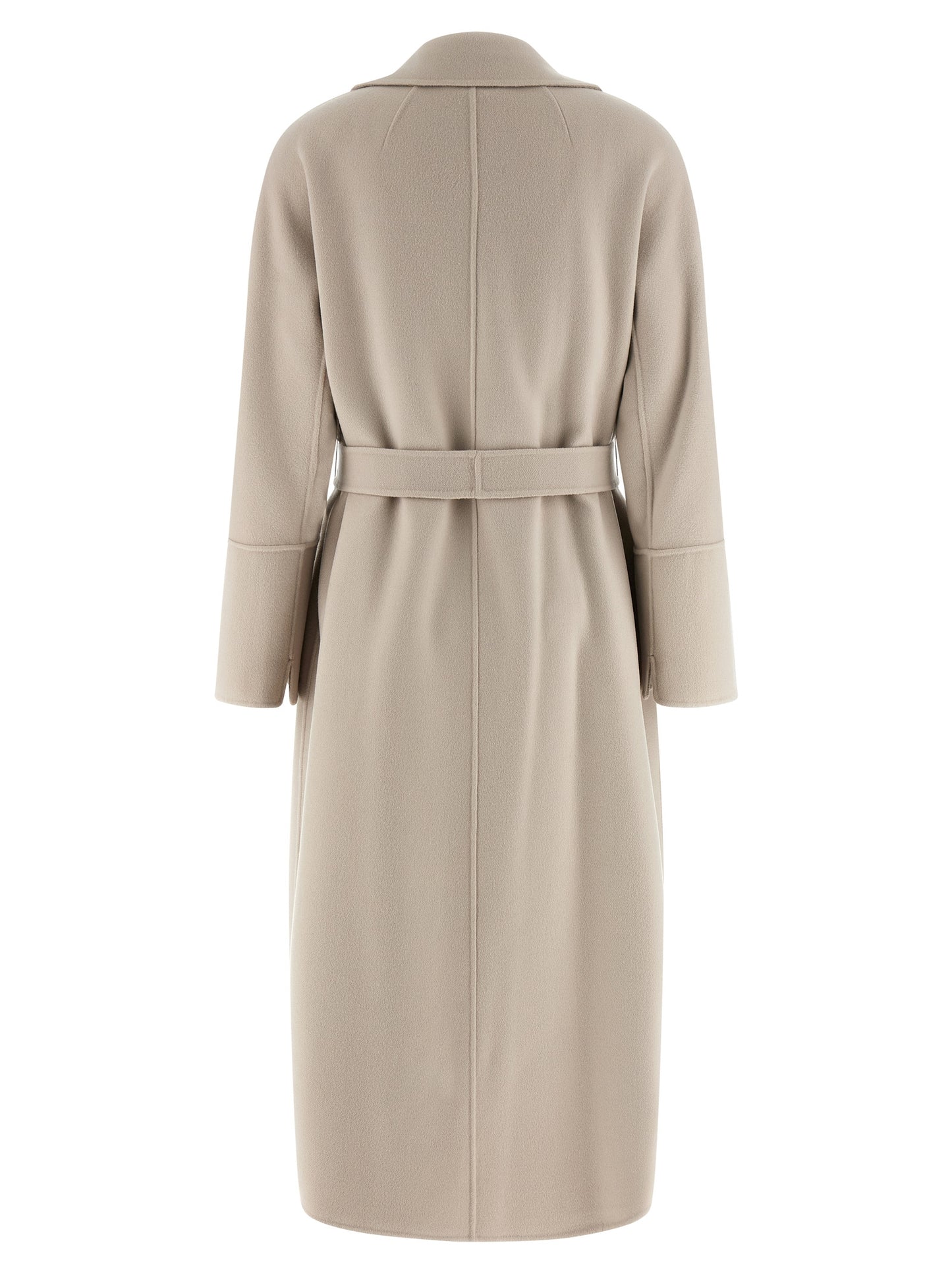 Trench Coat by S Max Mara for women in virgin wool beige features an dramatic silhouette, perfectly showcasing the elegant lapel neckline and sophisticated for a truly dramatic aesthetic.
