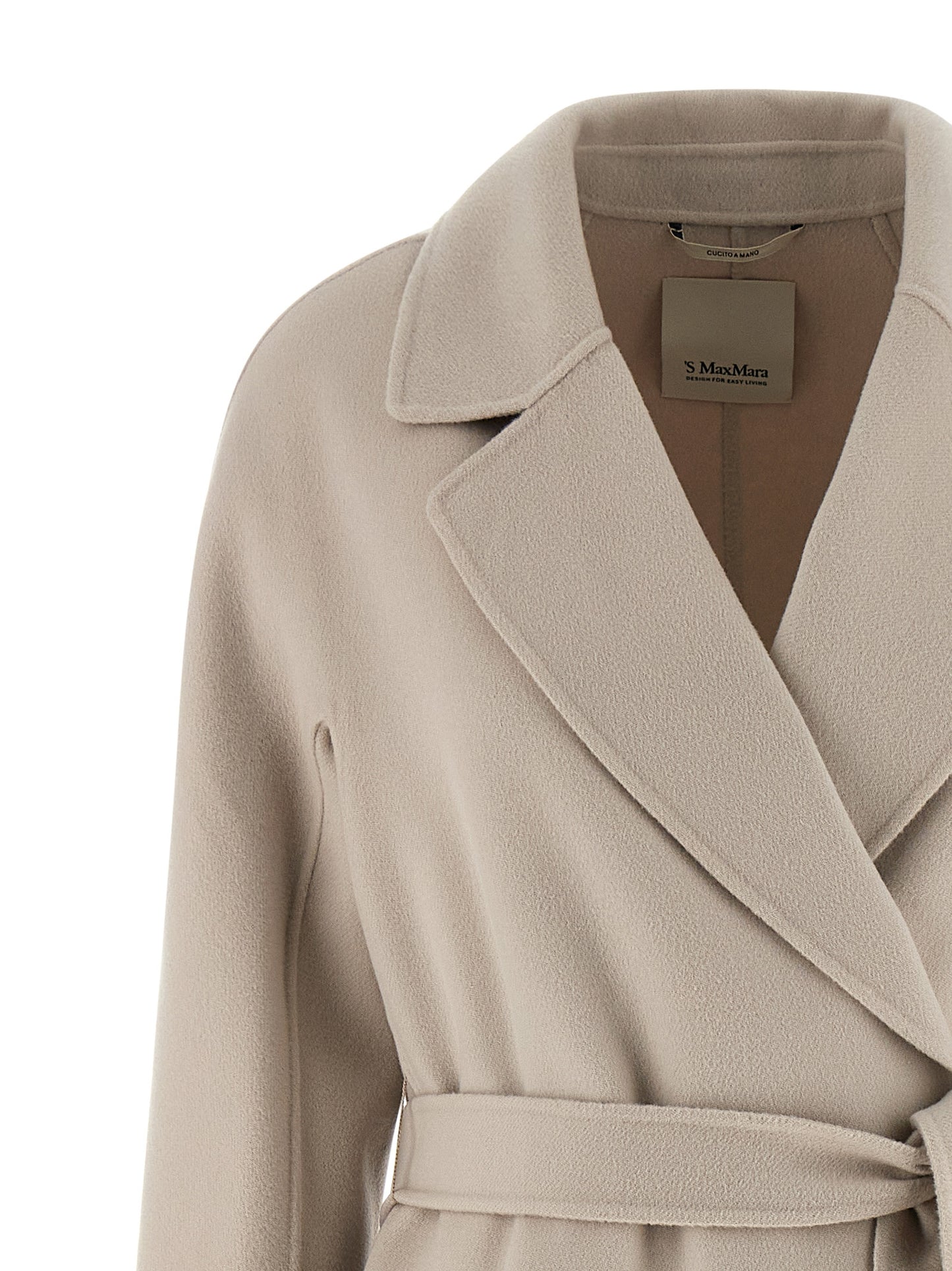 Trench Coat by S Max Mara for women in virgin wool and beige presents a exquisite silhouette, showcasing a exquisite lapel neckline and functional for an elevated aesthetic.
