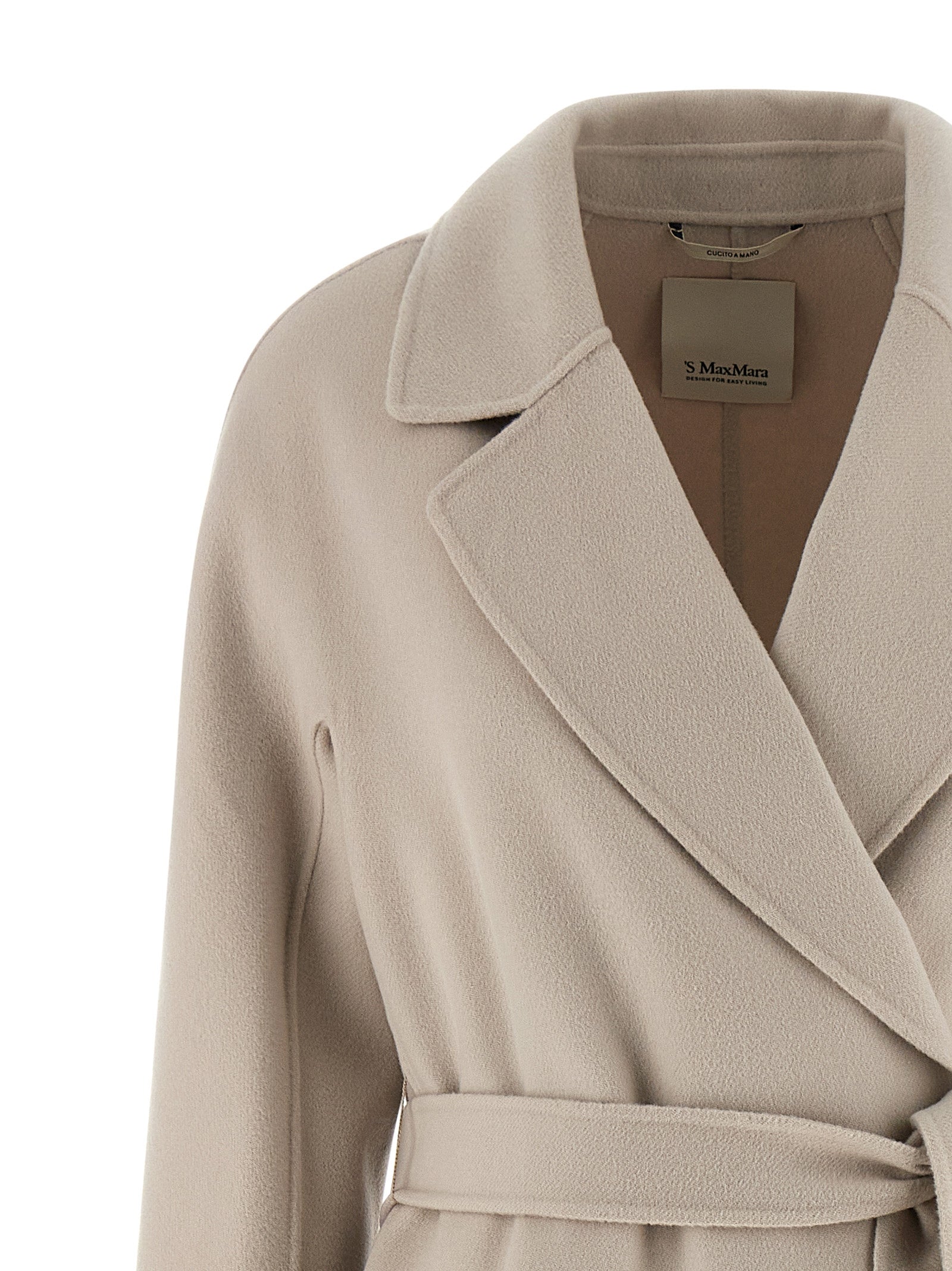 Trench Coat by S Max Mara for women in virgin wool and beige presents a exquisite silhouette, showcasing a exquisite lapel neckline and functional for an elevated aesthetic.