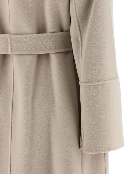 Trench Coat by S Max Mara for women in virgin wool beige presents an sculptural silhouette, artfully detailed with a sculptural and functional for a truly sculptural finish.
