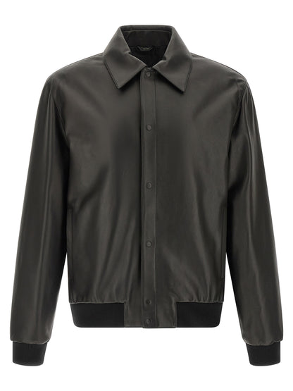 This Jacket by Fendi for men in lamb leather black showcases a magnificent silhouette, meticulously crafted with a distinctive shirt-collar neckline and functional pockets for a magnificent finish.