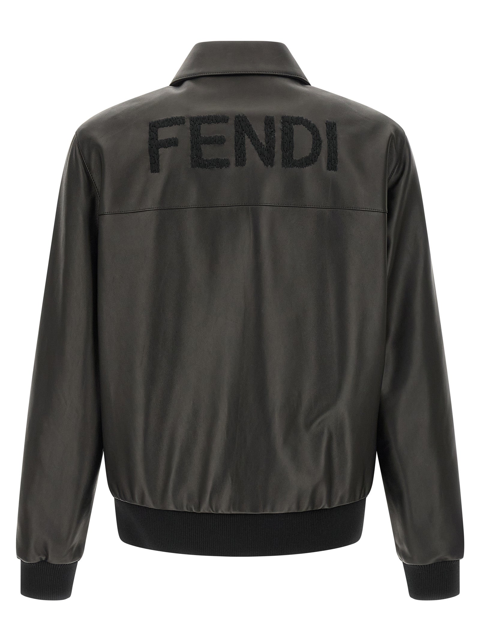 Jacket by Fendi for men in lamb leather black showcases a enveloping silhouette, artfully detailed with a enveloping shirt-collar neckline and premium pockets for a truly enveloping finish.